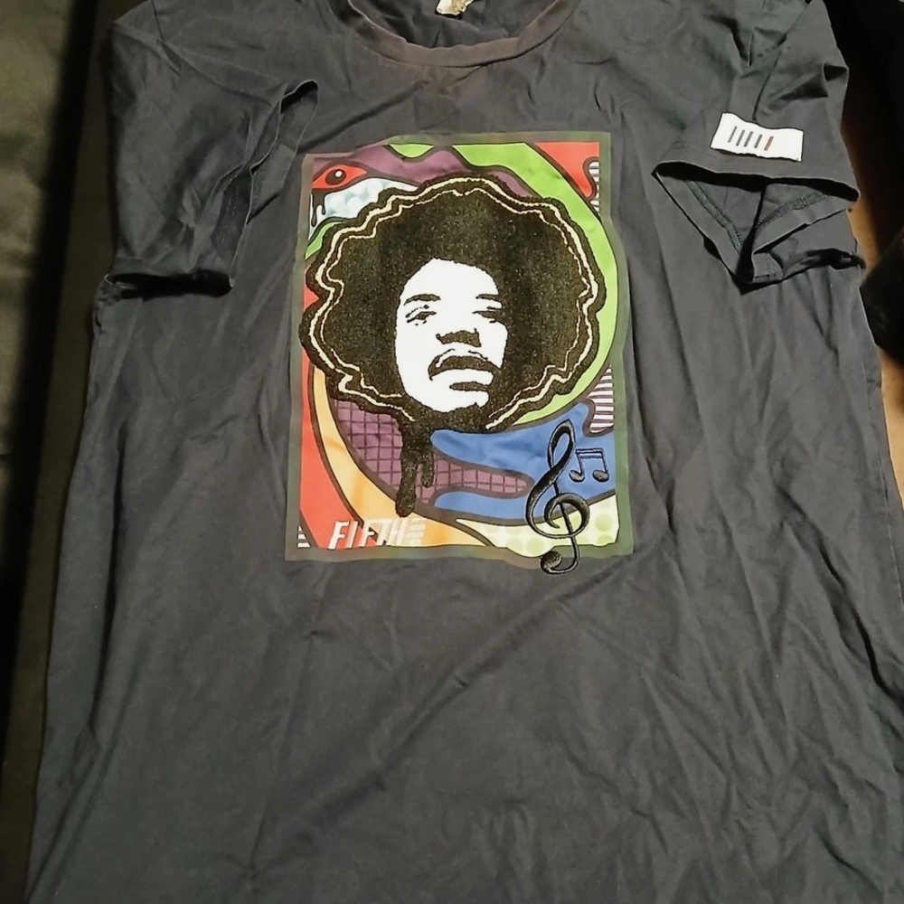 Fifth Loop With Embroidered Jimi hendrix graphics men's large T-Shirt Dark Blue